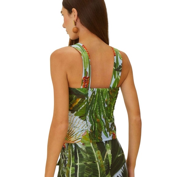 NWT Farm Rio Top Tropical Green Button-Up Crop Top Linen Viscose Blend Size XS - Picture 4 of 5